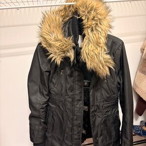 Jessica Simpson Faux Fur Hooded Black Parka Coat